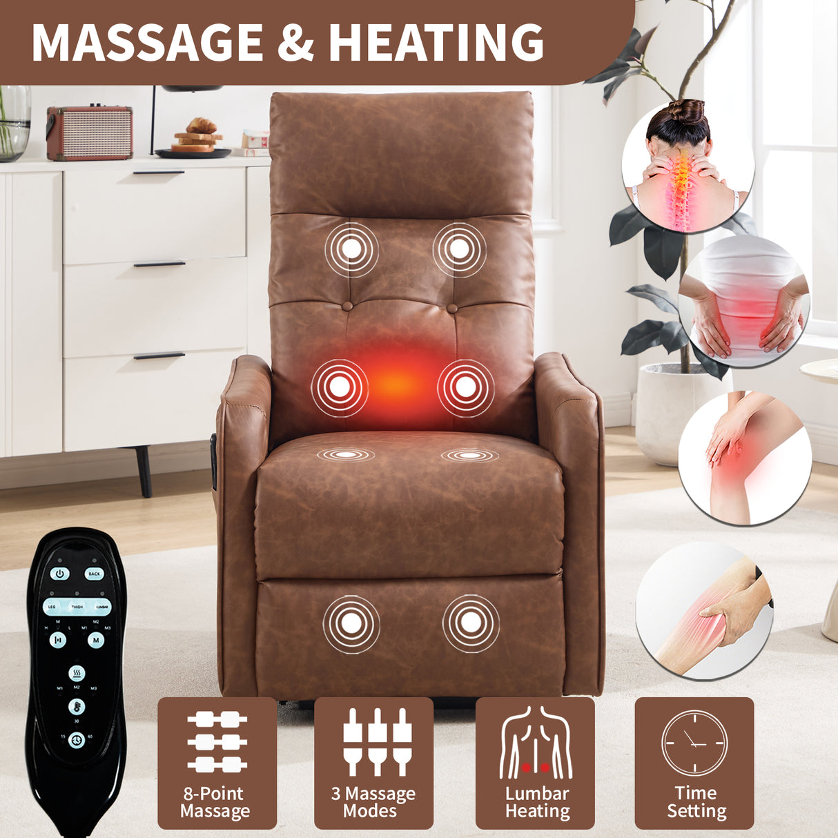 Brown PU Single Motor Power Lift Recliner Chair