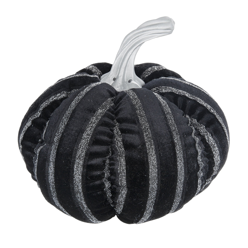 Set of 2, 7x7x7" Fabric Black Stripe Pumpkin Decor