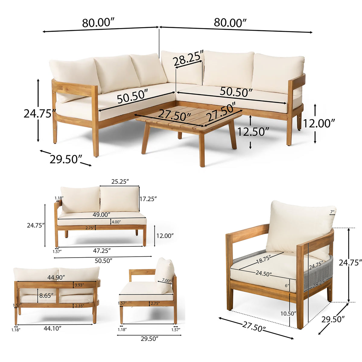 Brooklyn 6-Pieces Patio Conversation Set