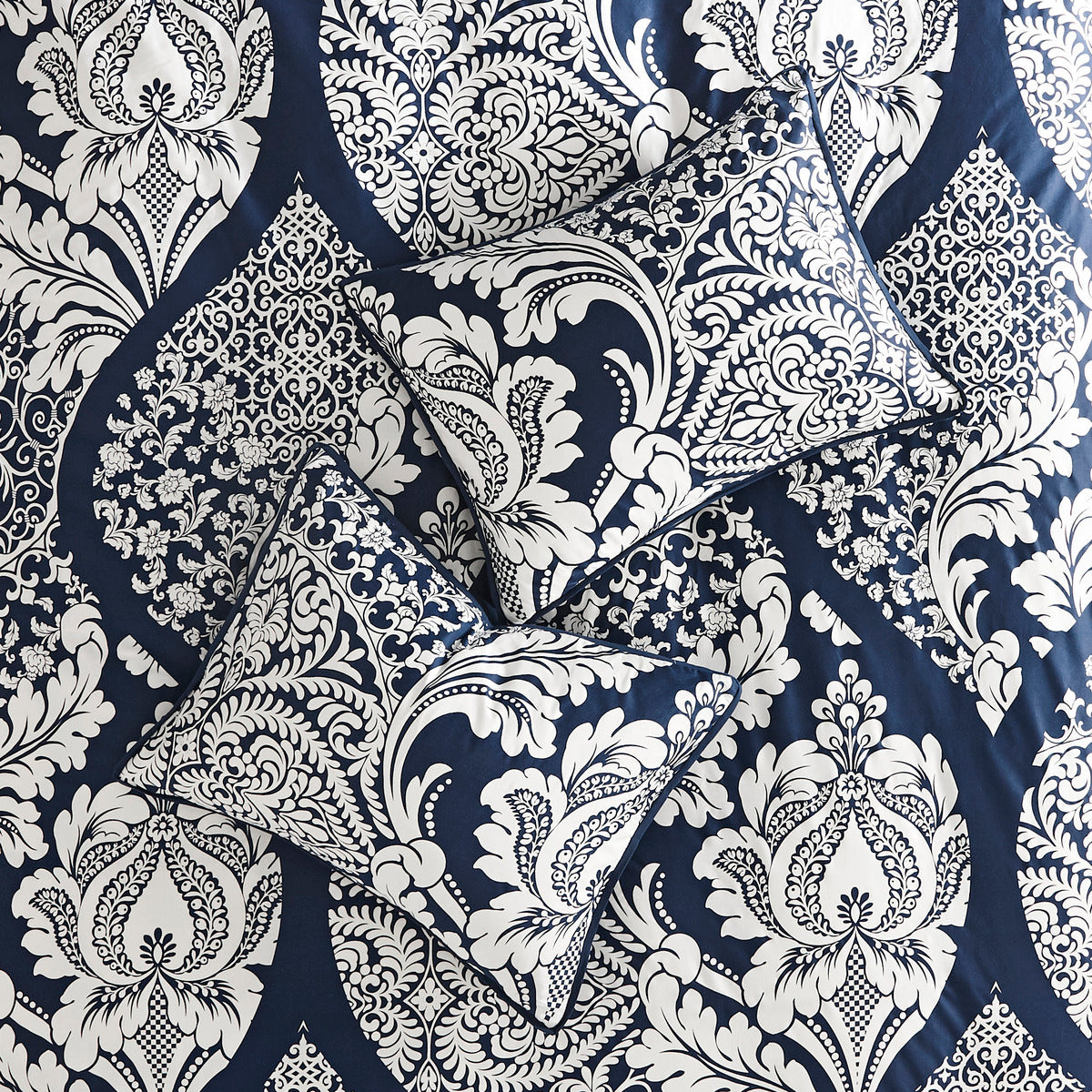 7 Piece Cotton Printed Comforter Set Indigo Queen