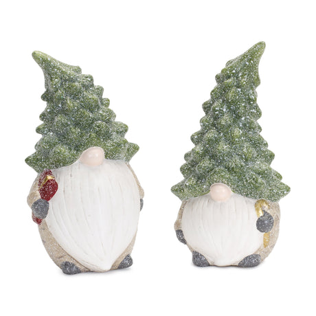 Terra-Cotta-Gnome-Figurine-with-Pine-Tree-Hat-(Set-of-2)-Christmas-Decor