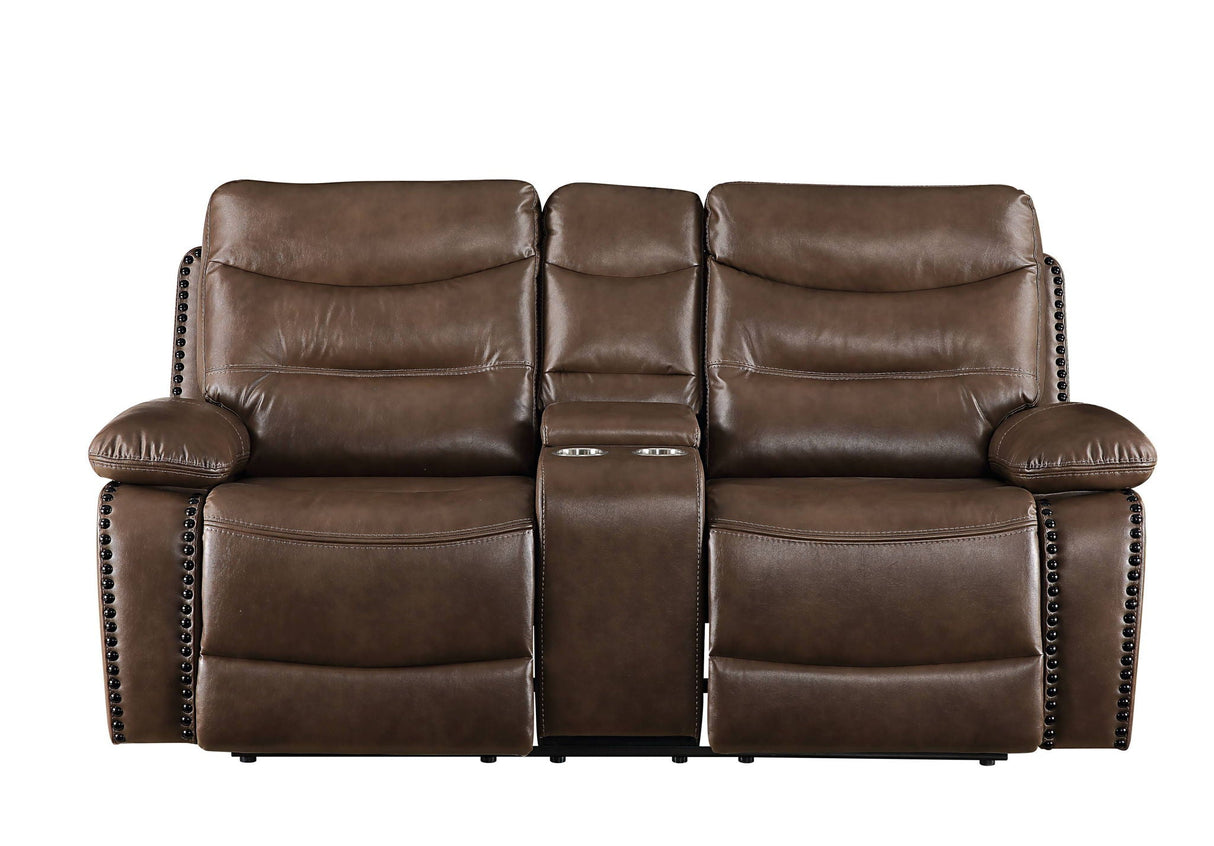 Aashi - Leather Gel Match Recliner Loveseat - Brown - Best Buy Furniture