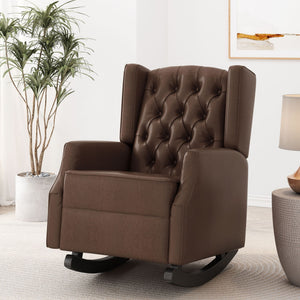 Amedou - Contemporary Tufted Wingback Rocking Chair - Dark Brown - Best Buy Furniture