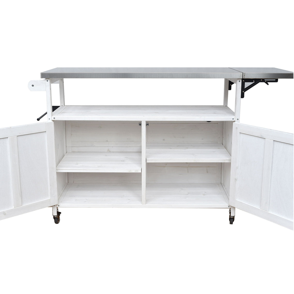 Foldable Outdoor Kitchen Island With Lockable Wheels, Storage Cabinet And Towel Rack For Patio