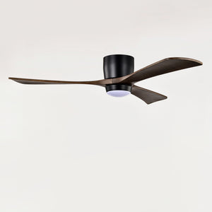 52" Flush Mount Solid Wood Blades Ceiling Fan with Lights Remote Control
