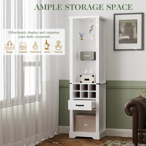 75'' Tall Storage Cabinet with LED Light, Farmhouse Style