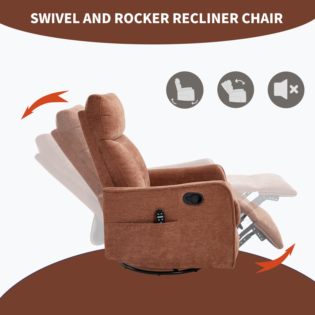 Orange Heat Massage Manual Recliner Chair with Rocker and Swivel