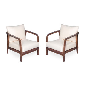Outdoor Lounge Chair With Woven Backrest, Solid Wood Frame, Comfortable Cushions