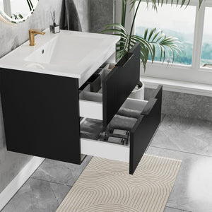 Modern Wall Mounted Floating Bathroom Vanity With Sink And Drawers
