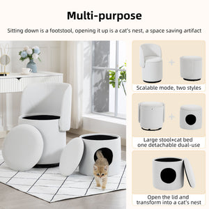 Barrel Chair With Built In Storage, 360° Swivel - Beige