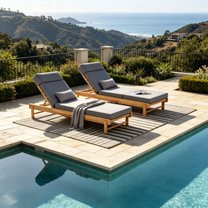 Light Teak Acacia Wood Chaise Lounge Set