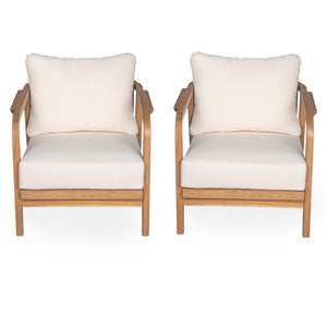 Outdoor Lounge Chair With Woven Backrest, Solid Wood Frame, Comfortable Cushions