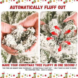 8FT Flocked Christmas Tree with 600 Warm Lights