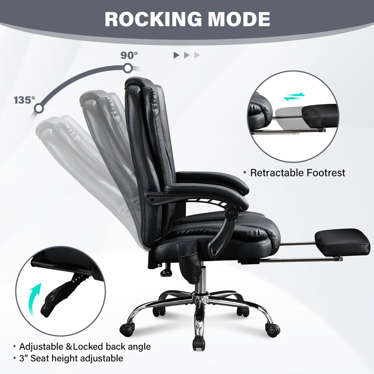 Massage Office Chair with Heat and 6 Vibration Points - Black Leather