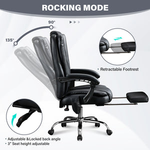Massage Office Chair with Heat and 6 Vibration Points - Black Leather