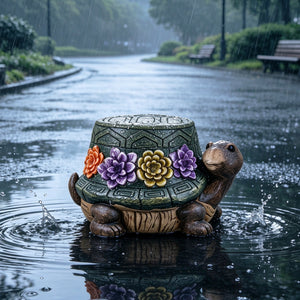 Turtle Garden Statue Outdoor Stool with Floral Detail - Multi-Color