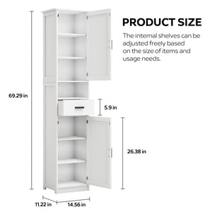 69" H Tall Bathroom Storage Cabinet with 2 Barn Doors and 1 Drawer