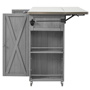 Outdoor Kitchen Island With Stainless Steel Top, Ample Storage Space, Towel And Spice Racks And A Bottle Opener