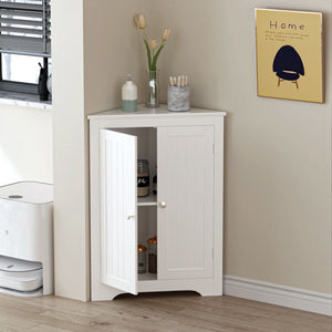 Corner Cabinet With 2 Doors And Adjustable Shelves, Freestanding Narrow Storage Organizer For Bathroom - White