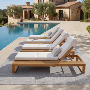 Teak Finish Acacia Wood Chaise Lounge with 4-Inch Cushion