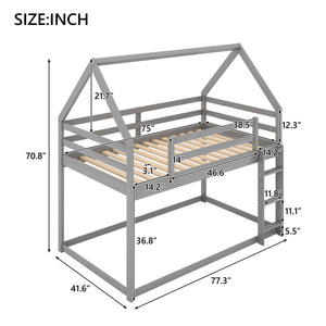 Low Bunk Bed With House Shaped Frame And Ladder