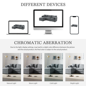 Modular Sectional With Deep And Wide Seat, Cloud Couch Set With Double Cushions Sofa With Movable Ottoman