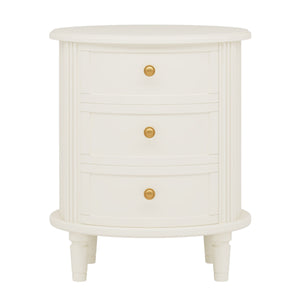 Oval Nightstand With 3 Drawers, Bedside Table - White