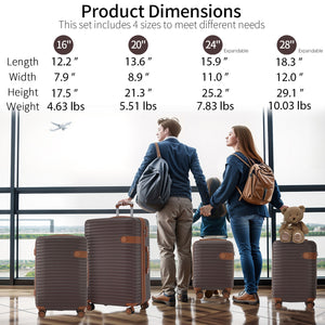 4 Piece Luggage Suitcase Set, Hard Shell Lightweight Expandable Travel Luggage With 4 Packing Cubes