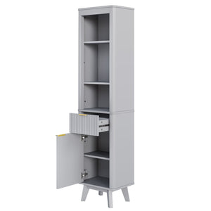 Tall Bathroom Storage Cabinet With Adjustable Shelves And 1 Drawer & Door