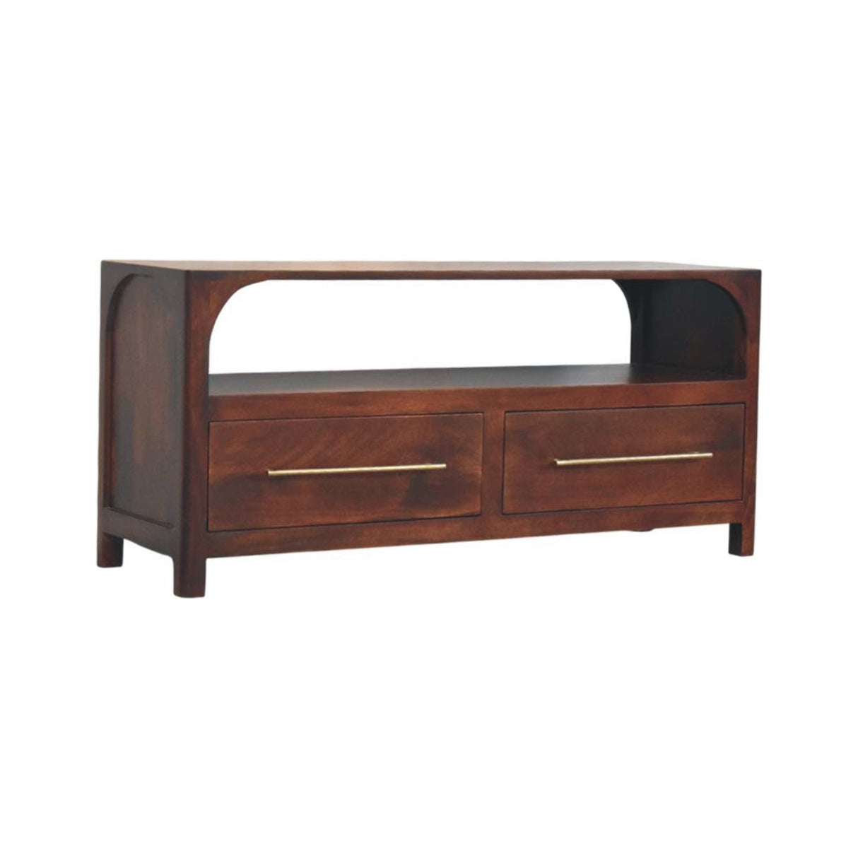 Solid Wood Arched Edge 2 Drawer Media Unit
