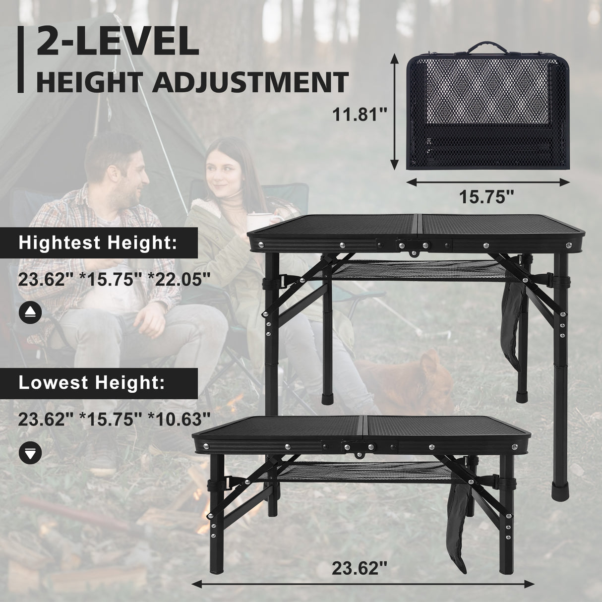 2FT Camping Table with Mesh Desktop, Lightweight & Portable