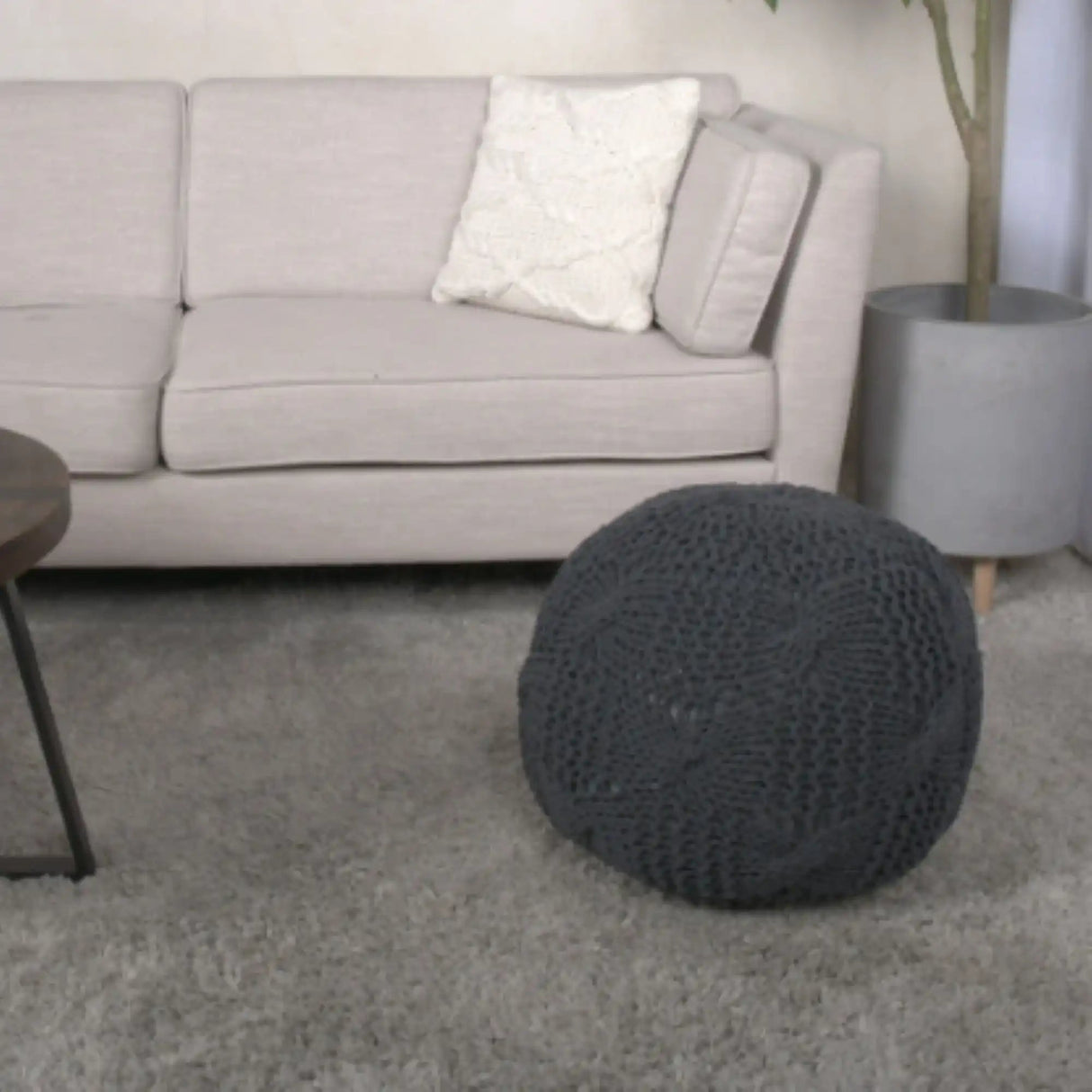 Bordeaux Knitted Cotton Round Pouf