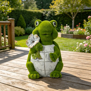 Flocked Turtle Garden Statue with Flocked Finish - Green