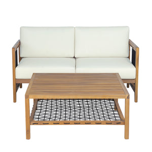 2-Piece Acacia Wood Outdoor Loveseat with Coffee Table