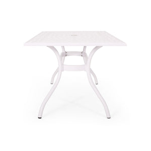 Celestine - Outdoor Cast Aluminum Dining Table With Floral Lattice Design And Umbrella Holder