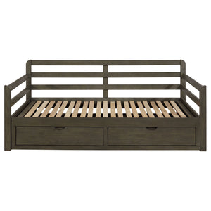 Twin Long 2 Drawer Daybed With Extendable Trundle, Storage Drawers, Fits Standard Mattress - Gray
