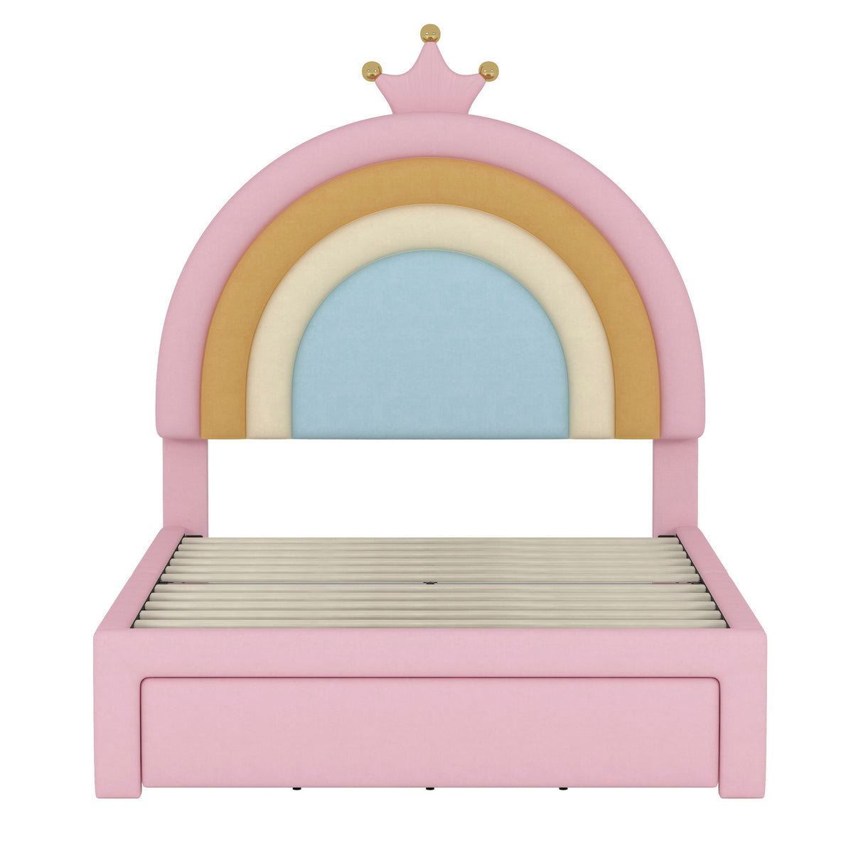 Upholstered Rainbow Design Bed, Princess Platform Bed With Storage Drawer