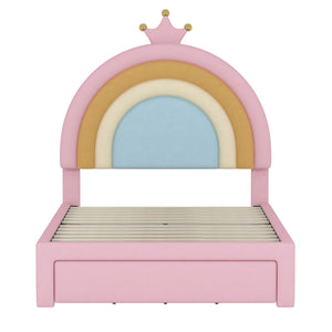 Upholstered Rainbow Design Bed, Princess Platform Bed With Storage Drawer