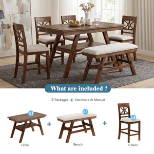 Topmax 6-Piece Wood Counter Height Dining Table Set with Storage Shelf