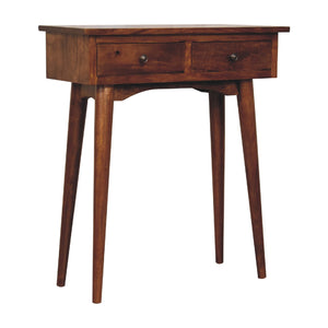 Solid Mango Wood Mini Chestnut Hallway Console with 2 Drawers