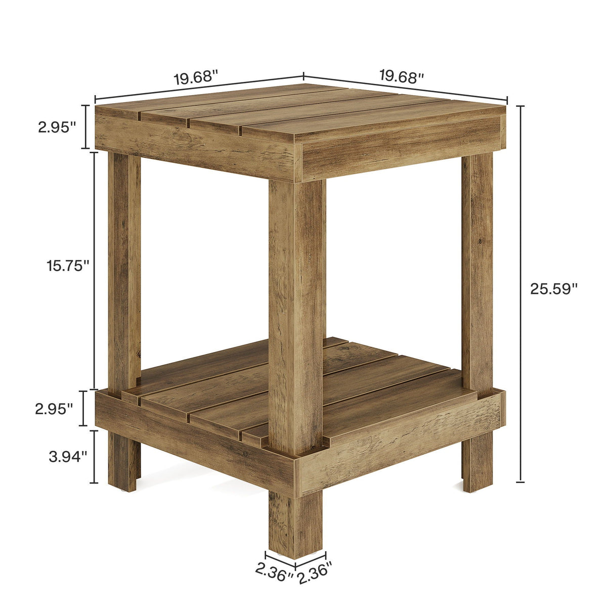 2 Tier End Table With Open Shelves, Natural Wood