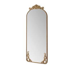 Retro Arched Full Body Mirror with Vintage Carved Applique