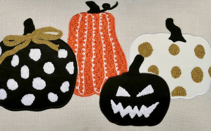 Halloween Pumpkin Embroidered Throw Pillow – Spooky Polka Dot