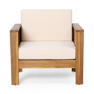 Acacia Wood Loveseat And Coffee Table Set With Cushions