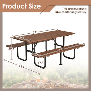 72" Rectangular Outdoor Picnic Table for 6 Person
