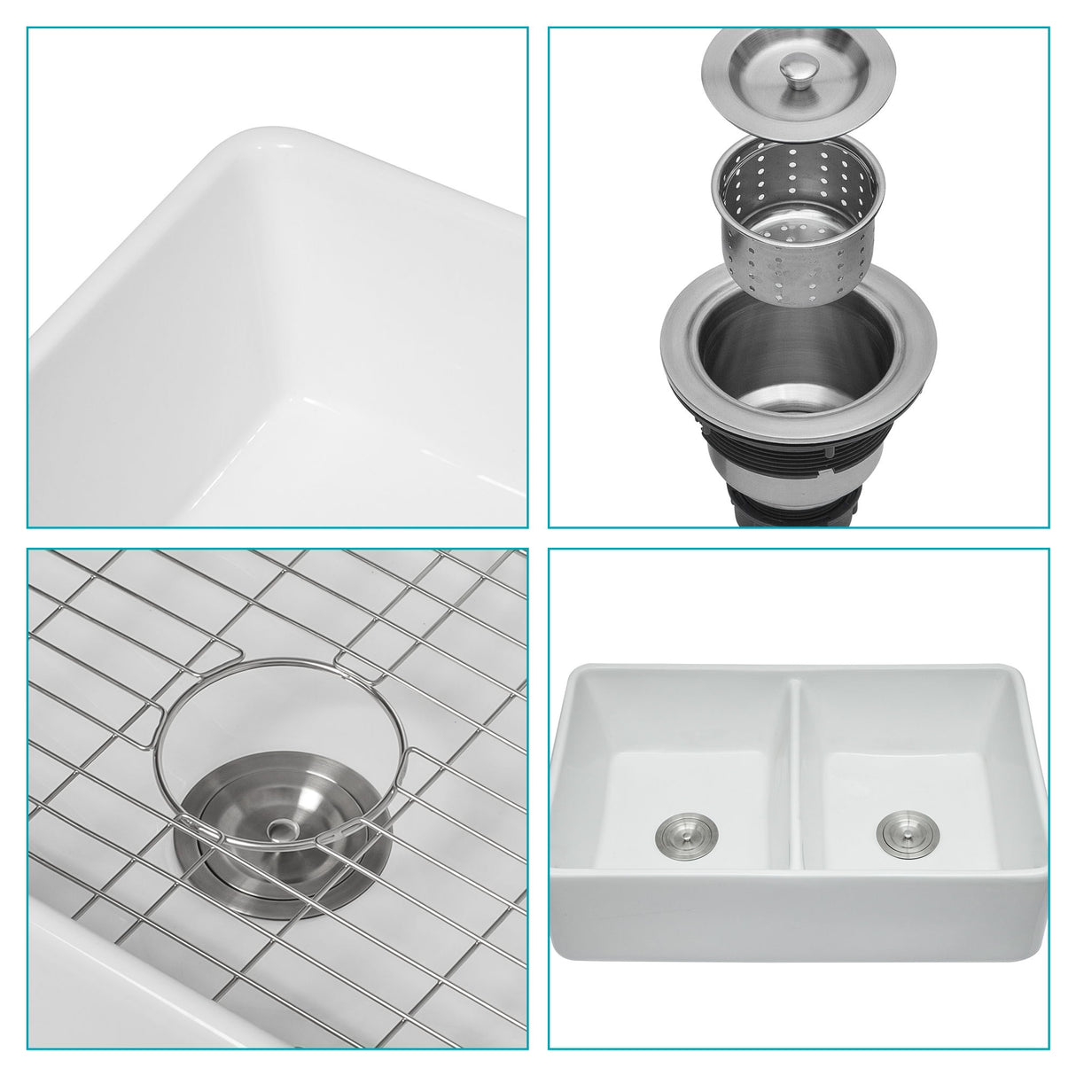 Double Bowl Apron Front Kitchen Sink 32", Sturdy And With Scratch Resistant - White