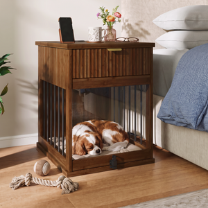 Dog Crate End Table with Charging Station and Storage