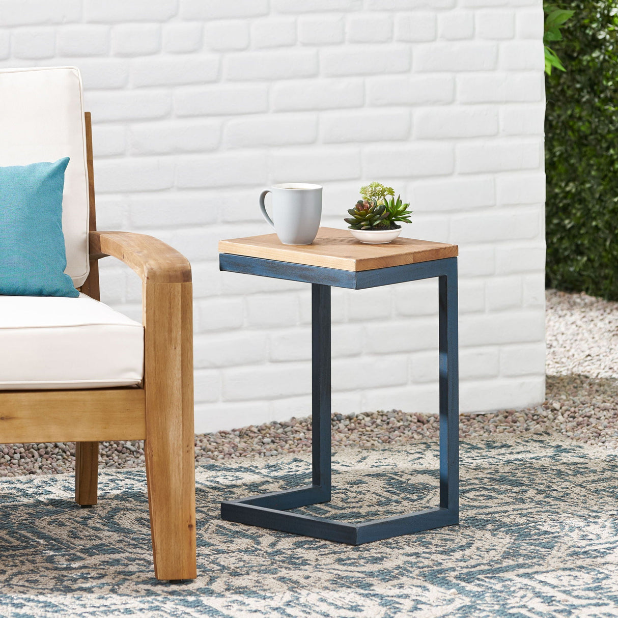 Small C Shaped End Table With Iron Base And Fir Wood Top - Black - Best Buy Furniture