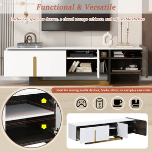 TV Stand With 1 Drawer, 2 Cabinets And Adjustable Shelves
