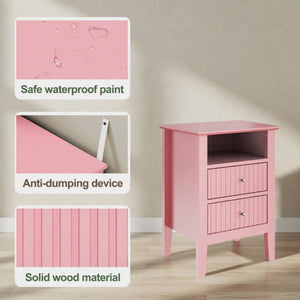 Fluted Nightstand With 2 Drawers